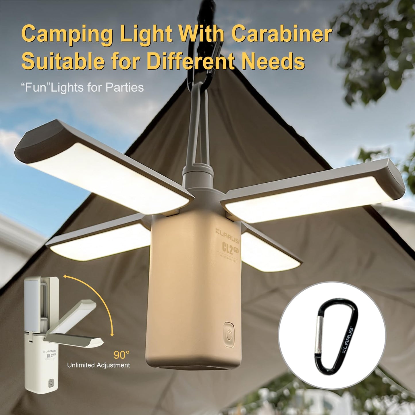 KLARUS CL2 Rechargeable Camping Lantern, 750LM 7 Light Modes Waterproof Foldable Tent Light with 14,000mAh Power Supply for Emergency, Camping, Beach, Travel, Power Outages - White