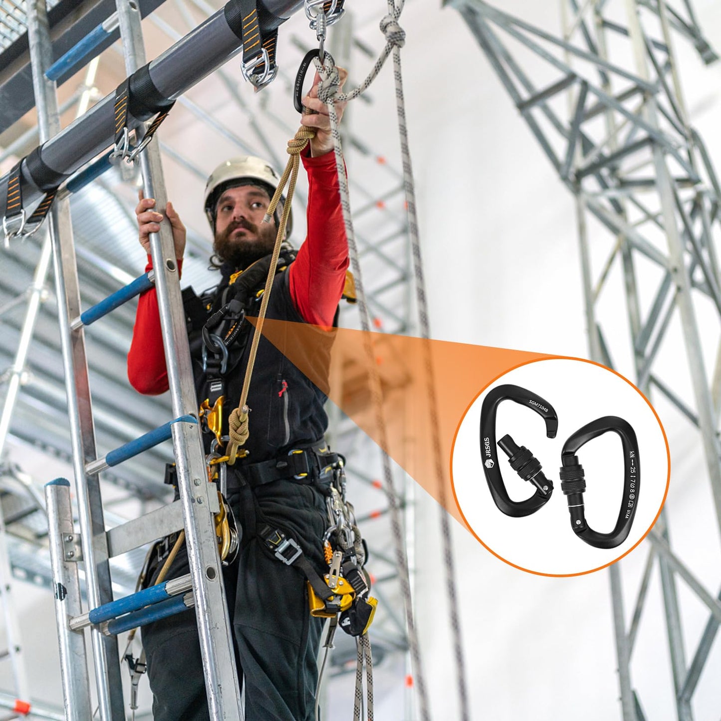 JRSGS 25KN Locking Climbing Carabiner Clips, UlAA Certified Rockclimbing Carabiner,Heavy Duty Carabiners Equipment,Large SizeCarabiner for Climbing, Rappelling,Hunting and Rescue