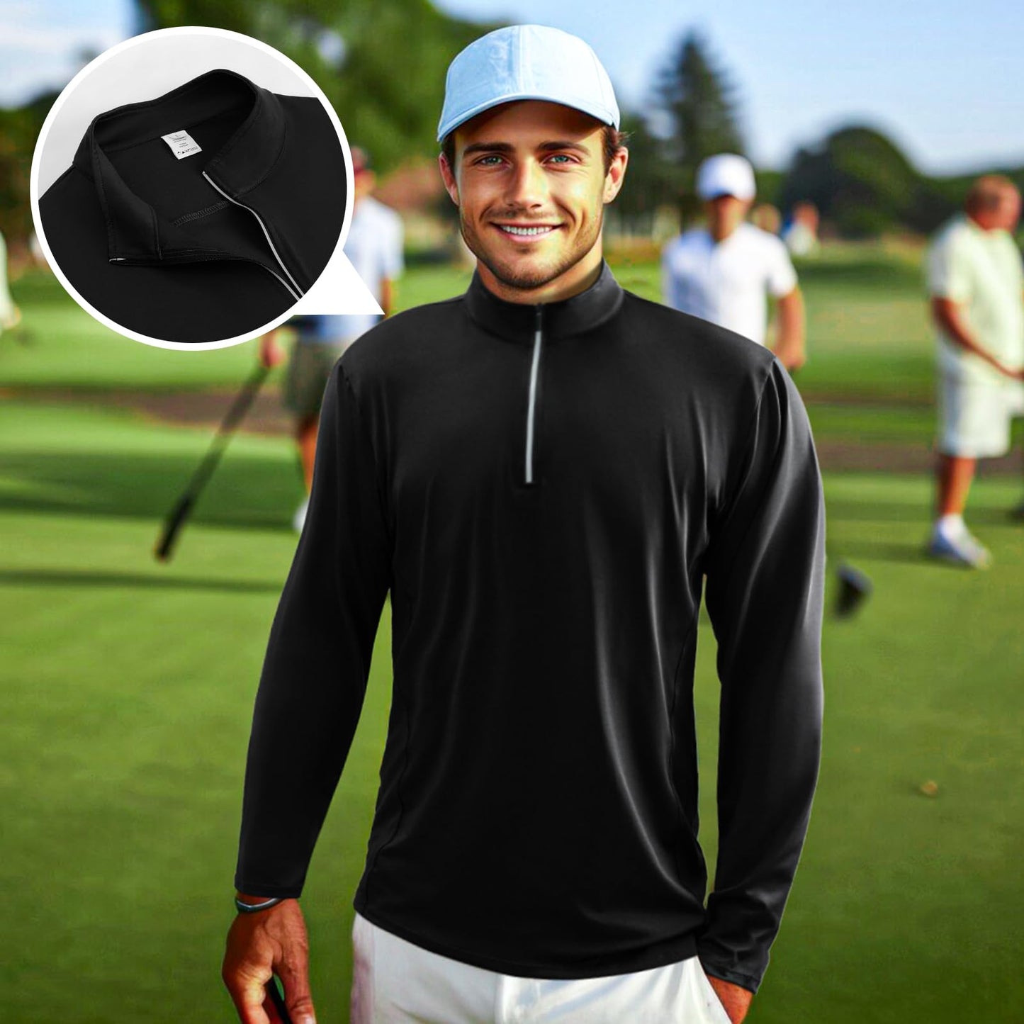 KAKU NANU Men’s Quarter Zip Pullover Athletic Long Sleeve Sweatshirt UPF 50+ Sun Shirt Quick Dry for Gym Running Golf Workout (XL, Dark Grey/Black)