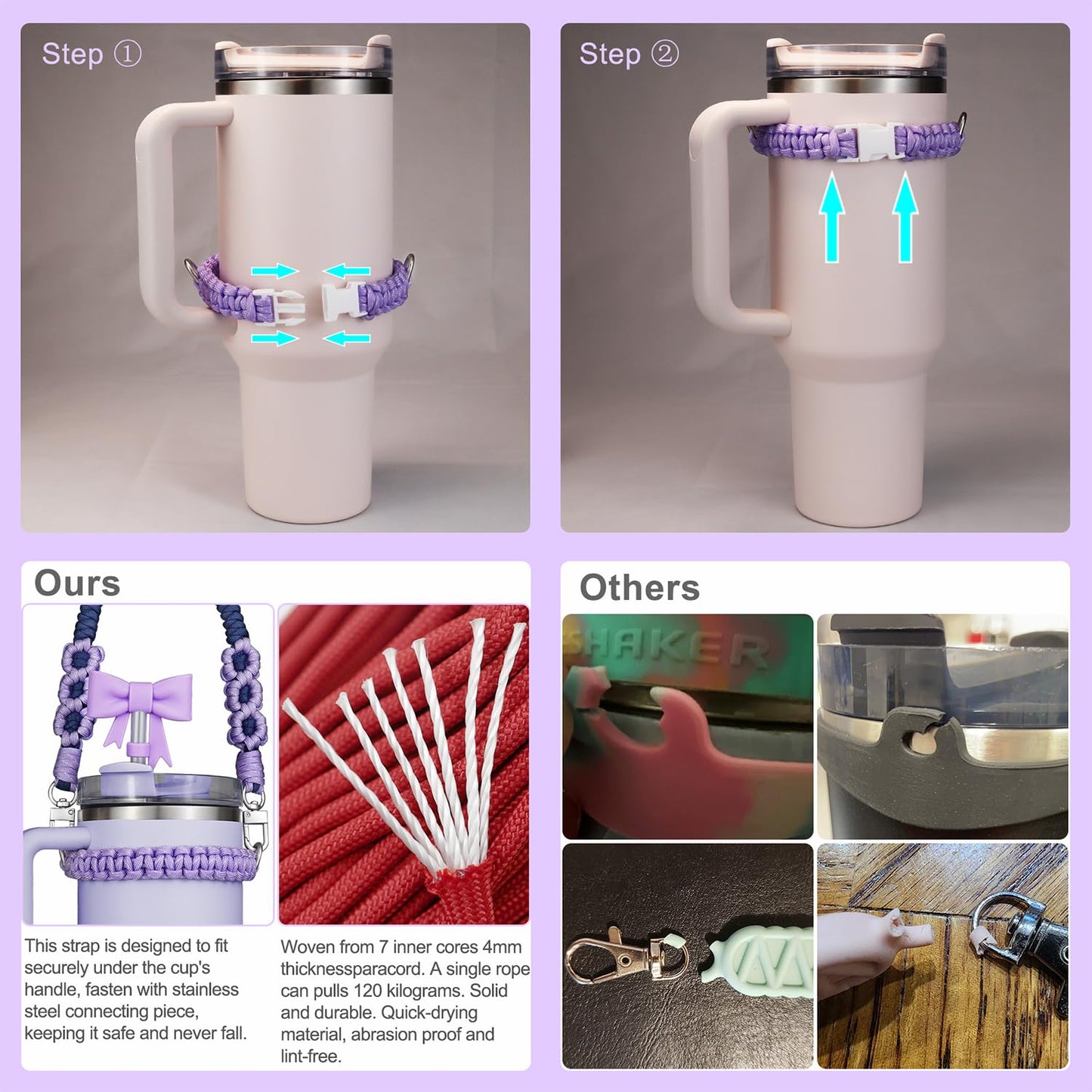 10 Pcs Stanley Cup Accessories Set for 40 oz Tumbler, Stanley Straw Cover Topper, Stanley Boot Strap Holder Lanyard, Fluffy Chain, Inspirational Charms, Gift for women mom (Purple and Royal Blue)