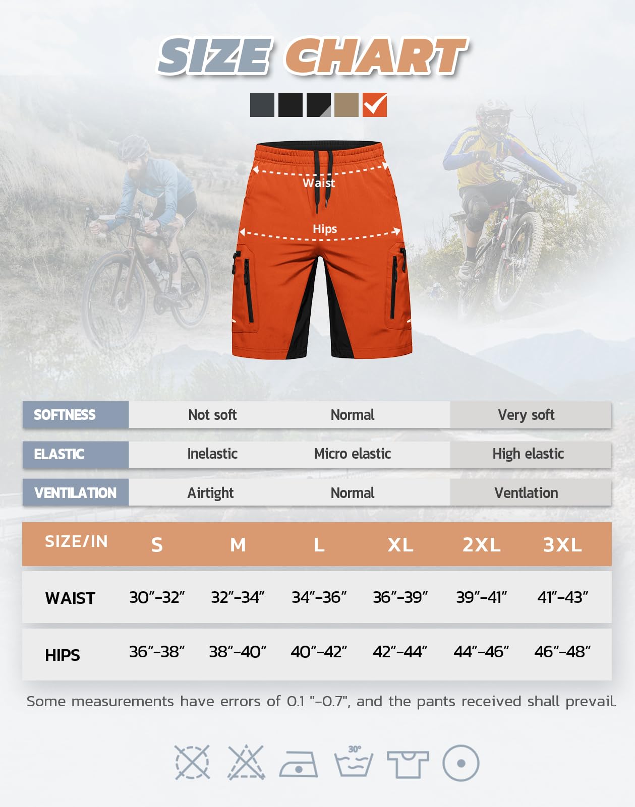 Ally Men's Mountain Bike Shorts 4D Padded Lightweight Loose-fit with Zipper Pockets for Biking Cycling Bicycle Riding Biker (Attached-pad Orange, Medium)