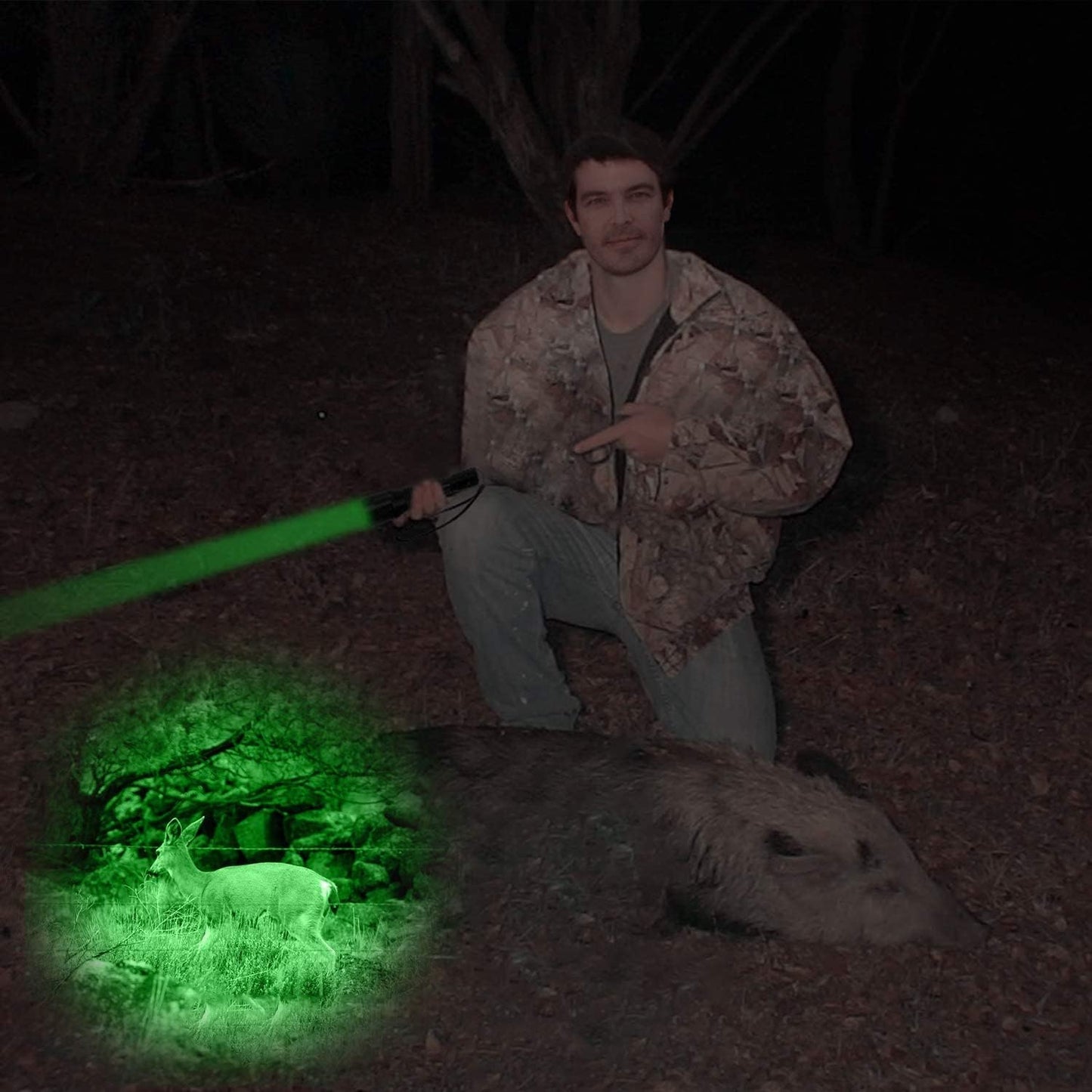 WINDFIRE WF-802 350 Lumens Tactical Green Flashlight 250 Yards Long Range Throwing LED Predator Light Coyote Hog Fox Varmint Hunting Torch with Pressure Switch & Barrel Mount