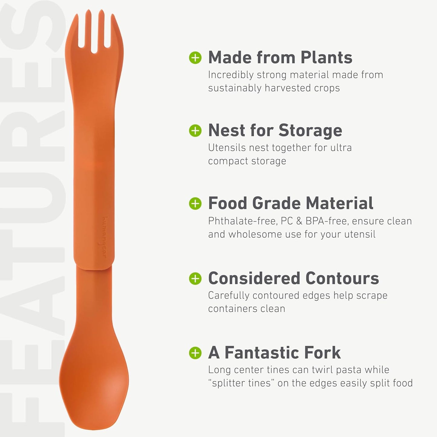 humangear GoBites Duo and Bio Duo Travel Silverware, Full Size Portable Fork & Spoon, Reusable Utensil Set, PC and BPA-free, Food-Safe Nylon or Plant-Based Resin, Extended - 9.1” X 1.6”