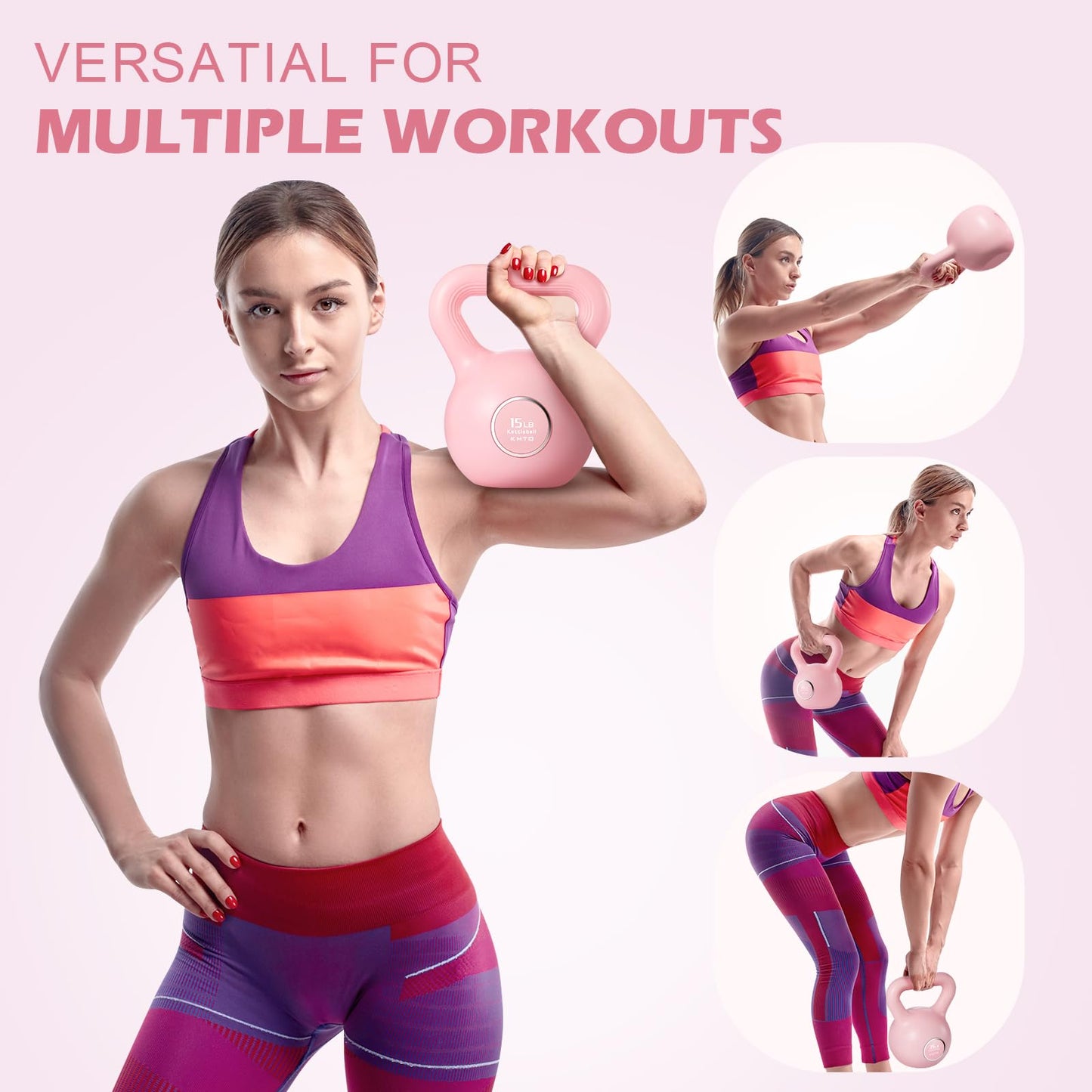 KHTO Kettlebells Fitness Exercise-Pink Strength Training Kettlebell Sets,Dumbbell Weights for Home Gym Equipment(15LB)