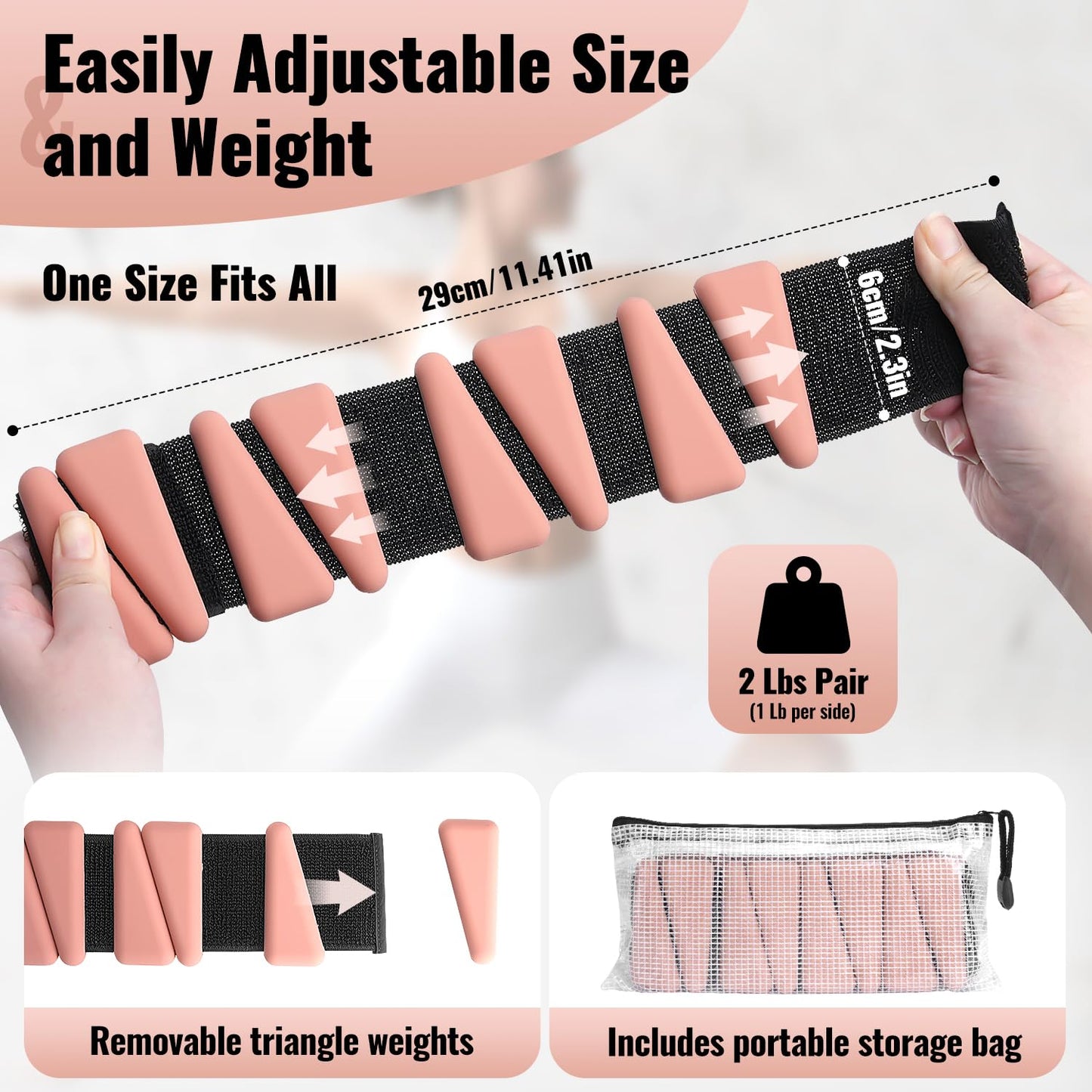 Adjustable Wrist and Ankle Weights for Women: 2 lbs Total (1 lb Each), Arm Weights for Walking, Weighted Wristbands, Ankle Weights, and Arm Weights (Flash pink)