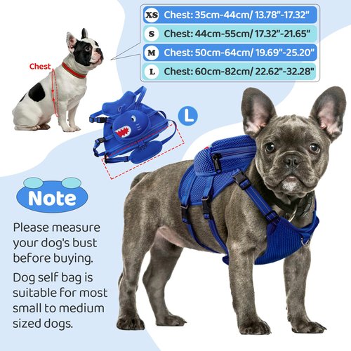 OUOBOB Dog Harness with Backpack, Adjustable Dog Backpack Harness for Small Medium Dogs, No-Pull Breathable Backpacks for Dogs to Wear, for Traveling, Hiking, Camping, Training, Blue M