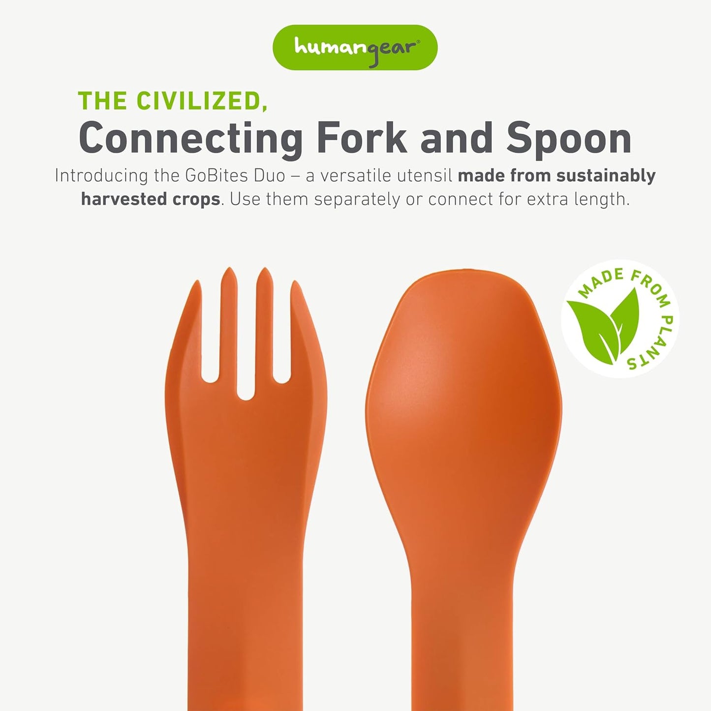 humangear GoBites Duo and Bio Duo Travel Silverware, Full Size Portable Fork & Spoon, Reusable Utensil Set, PC and BPA-free, Food-Safe Nylon or Plant-Based Resin, Extended - 9.1” X 1.6”
