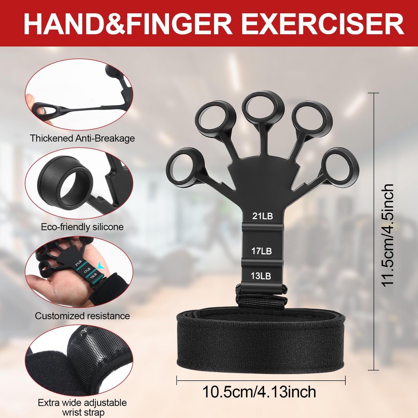 Hand Grip Strengthener Workout Kit (5 Pack) with Adjustable Tension Finger Exerciser, Adjustable Resistance Hand Gripper, Stress Relief Ball, and Forearm Workout Ring for Muscle Building and Injury Recovery