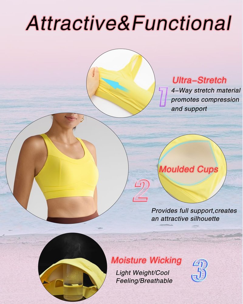 RUNNING GIRL High Impact Sports Bras for Women,Racerback Running Bra Workout Crop Tank Tops Longline Sports Bra Push up(WX2667 Yellow L)