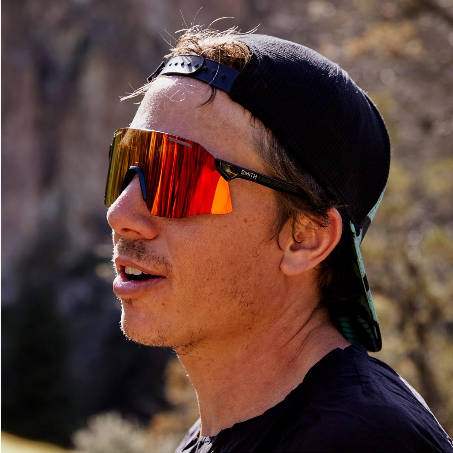 SMITH Optics Vert PivLock Sunglasses – Shield Lens Performance Sports Sunglasses for Running, Biking, MTB & More – For Men & Women – Black + Red Mirror ChromaPop Lens