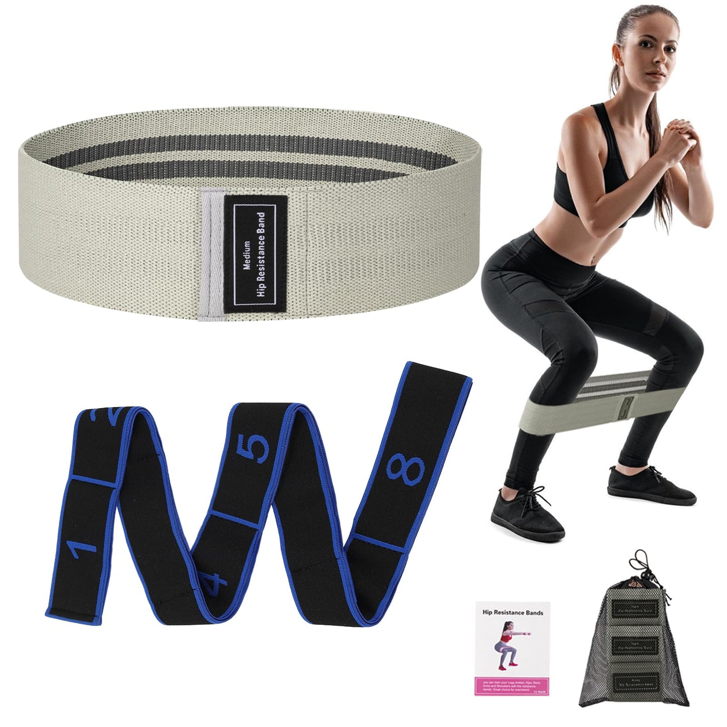 JIN BD Fabric Resistance Bands Set,Exercise Bands for Legs and Booty,Different Levels Elastic Bands for Yoga,Pilates,Home Fitness,Strength Training,Physical Therapy,Workout Bands for Women and Men