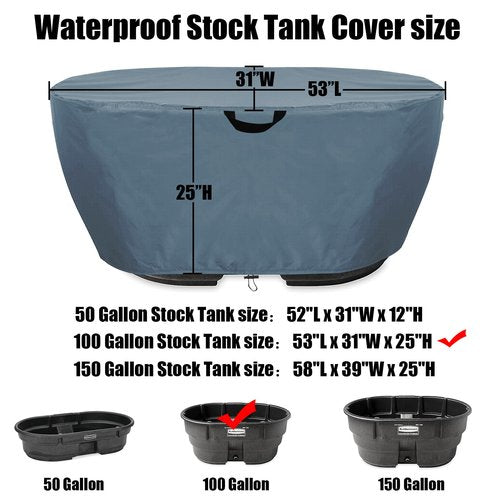 WORUO Waterproof Stock Tank Cover,Keep Your Stock Tank and Pool Clean, Keep Leaves and Debris out, Tear-Resistant and UV Resistant for Dustproof Weather Resistant (for 100 Gallon Oval Tank)