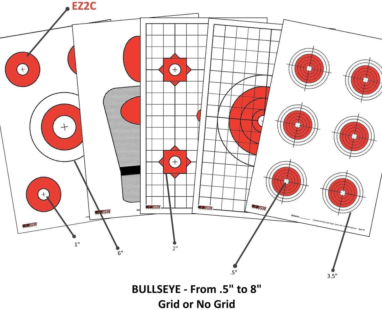 5 Style Gun and Rifle Paper Targets Bundle Pack for Shooting by EZ2C ~ Highly Visible and Bright Game Target ~ for Gun Range or Outdoor Use ~ 11" x 17"