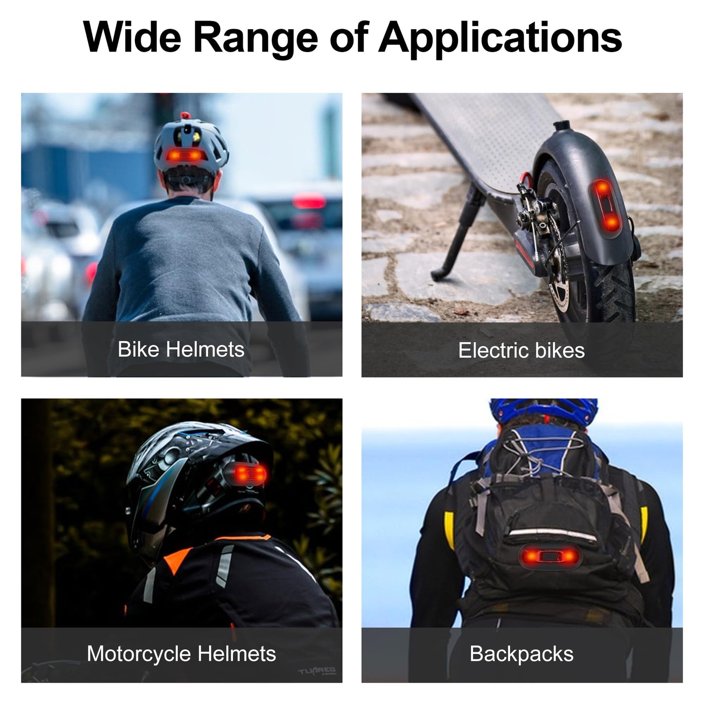 JAGASOL Bike Helmet LED Tail Light, Motorcycle Helmet LED Tail Light, Night Riding Safety Warning Light, Rechargeable Battery & IPX6 Waterproof, 4 LED Lights