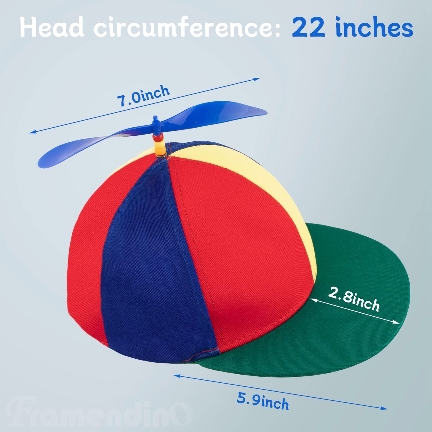 Framendino, Green Flat Brim Helicopter Hat Rainbow Propeller Hat Detachable Baseball Cap