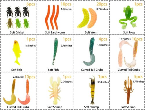 Lnkdeya Fishing Lures Kit Set for Bass - Lures for Trout Salmon,Including Spoon Soft Plastic Worms, CrankBait,Jigs Topwater with Free Tackle Box