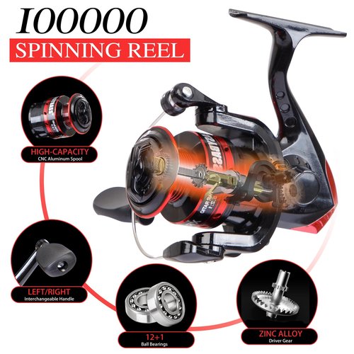 I00000 Black and Red Fishing Rod and Reel Combos with Fiberglass Telescopic Fishing Pole - Spinning Reel Fishing Carrier Bag, Freshwater and Saltwater Fishing Rod Kit,Travel Fishing Kit for Bass Trout