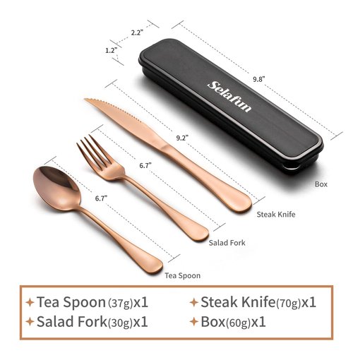 Selafun 18/8 Travel Cutlery Set with Case Portable Silverware Utensils Set,4-pieces Stainless Steel Reusable Flatware Set Cutlery Set for Camping Picnic Hiking Office, Dishwasher Safe