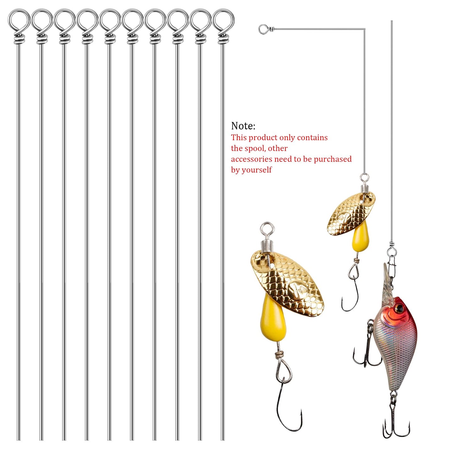 100 Pack Fishing Looped Spinner Shaft, Fishing Shaft Wire Stainless Steel Spinner Bait Wire Fishing Spinner Shaft Fishing Lure Making Supplies Rigs for Freshwater Bass Trout Walleye Salmon Catfish