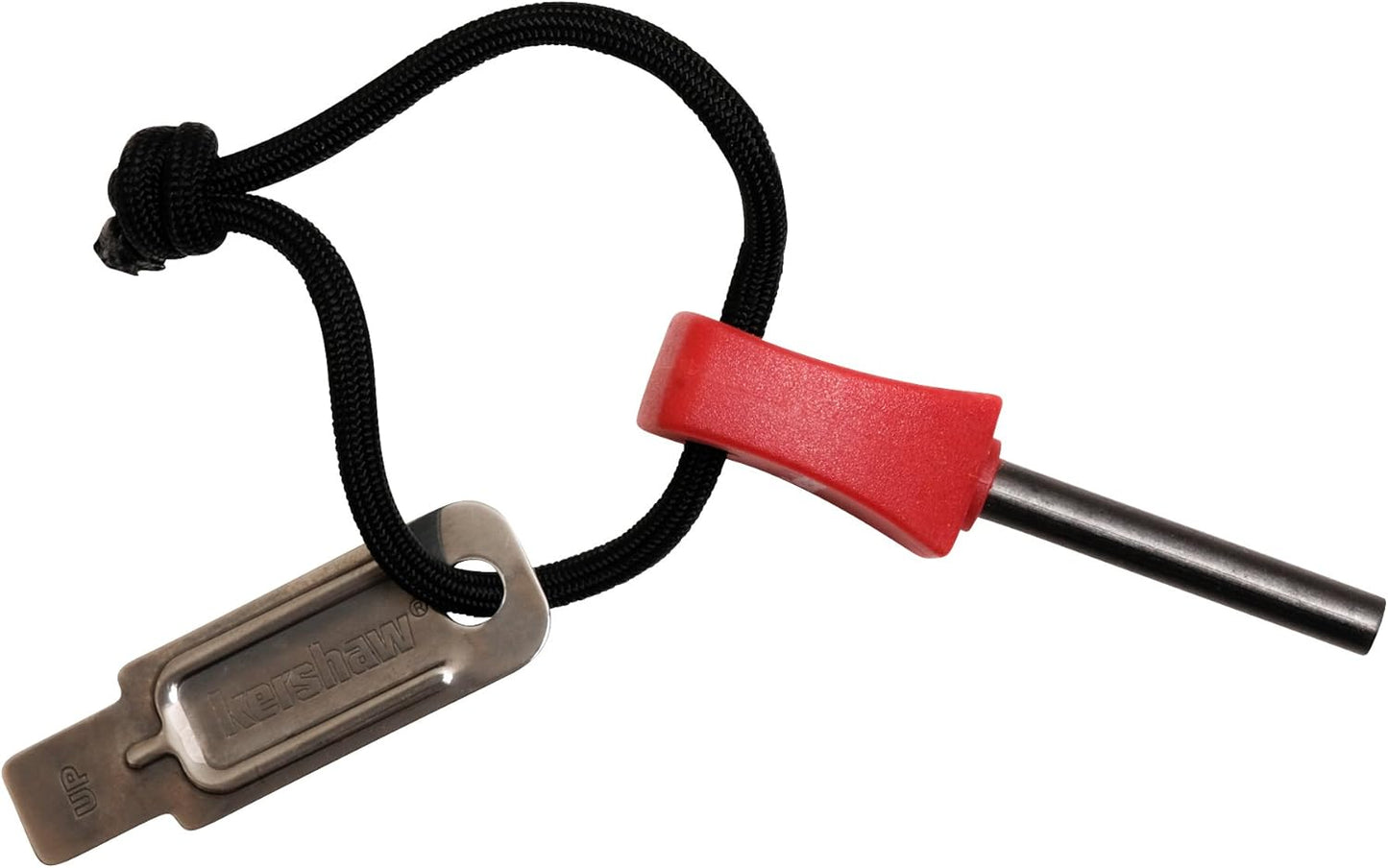 Kershaw Firestarter (1019X),3.1” High-Performance Magnesium Firesteel,Chrome-Plated Striker Steel,Up to 3000 Strikes,Waterproof,Easy to Operate,Red Molded Plastic Handle,Nylon Lanyard,1.1 OZ,Small