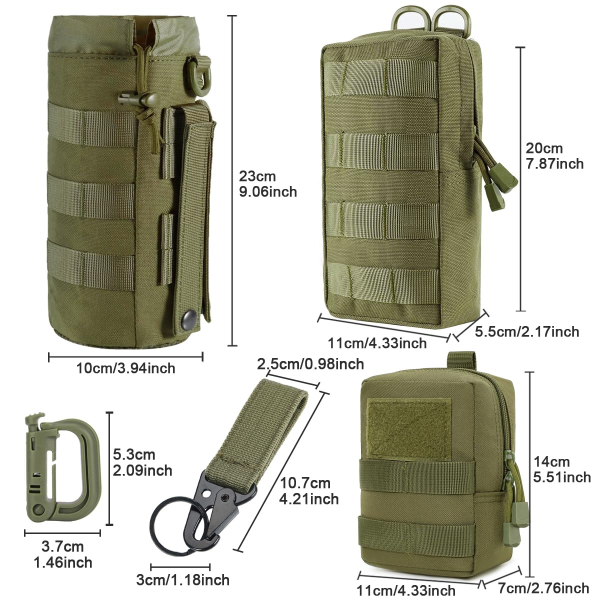 MUCHER 3 Pack Molle Pouches Tactical Pouches EDC Pouch Organizer Molle Bag Utility Pouch with 3 Carabiners and Key Rings for Outdoor Hiking Camping Training