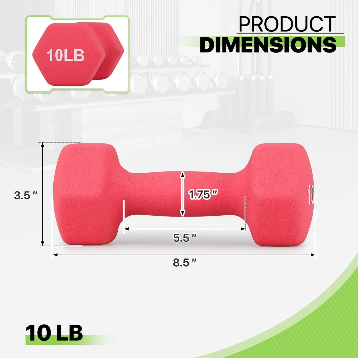 10 LB Dumbbells Set, Neoprene Coated Free Weights for Strength Training, Full-Body Workouts and Home Gym, Hex Shape for Stability (Pair, Burgundy)