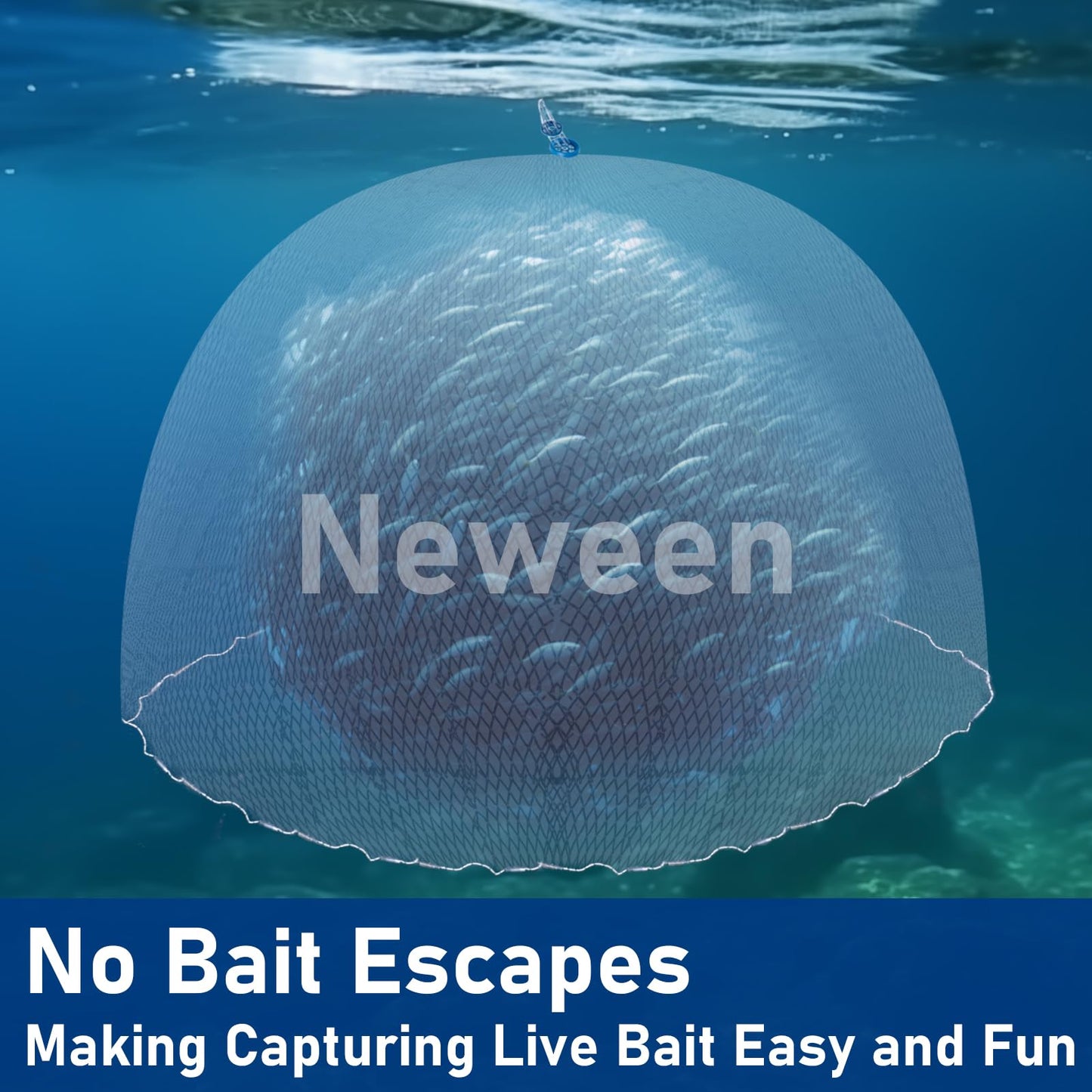 Neween Cast Net for Fishing with Shrimp Cage, American Freshwater Saltwater 3/4/5/6/7/8/9/10Ft Radius Casting Net Bait Trap Fish, Heavy Duty Zinc Sinker, 3/8 Inch Mesh Size