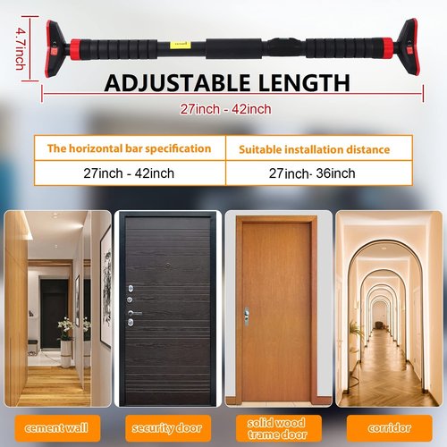 Pull Up Bar for Doorway, Strength Training Pull-up Bars, No Screws, No Installation Required, Max Load 440 LBS Chin Up Bar With Level Meter and Adjustable Width for Home Gym Upper Body Workout