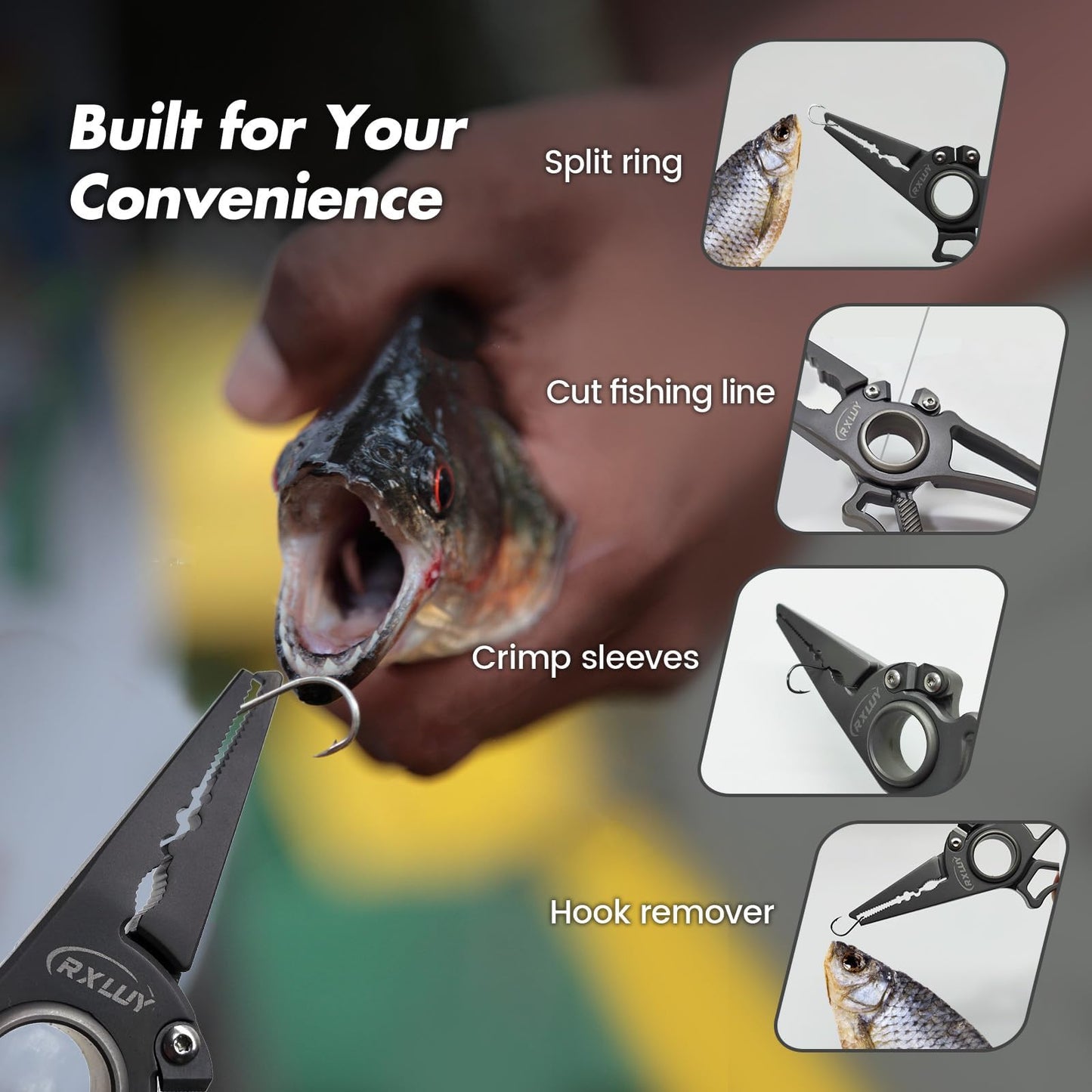 RXLUY Titanium Fishing Pliers, Premium Saltwater Fishing Gear, Tungsten Cutters, Split Ring Hook Remover, Fish Plier Holster with Retractable Lanyard, Ice Sea Fishing Kit Gifts for Men (With Lock)