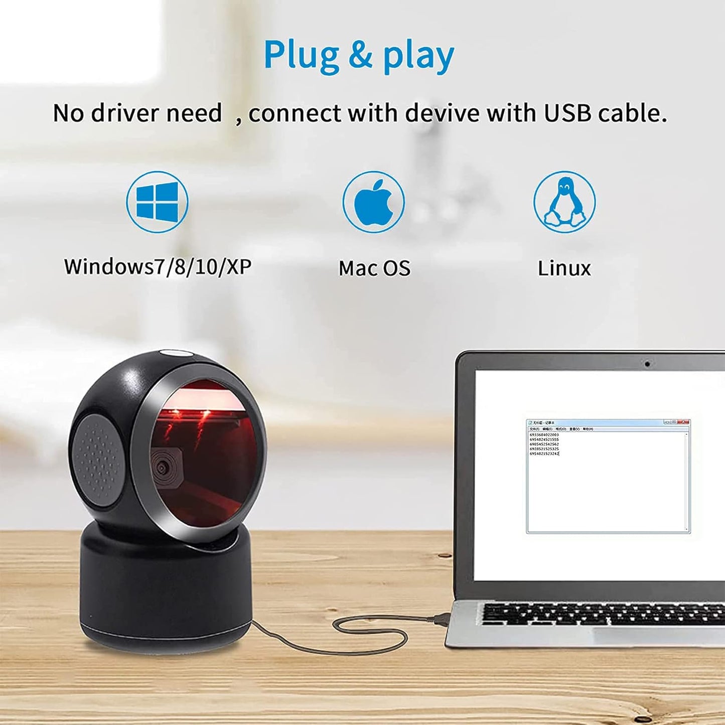 2D QR Hands-Free Barcode Scanner Omnidirectional Automatic Sensing Scanning USB Barcode Reader Adjustable Screen Scanning Platform Scanner for POS PC Supermarket Bookstore