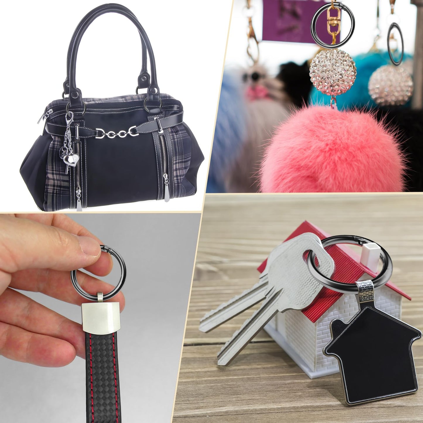 10 Pcs Metal Spring Round Carabiner Inner Diameter 1 Inch O Rings Clip Spring Ring for Keychains, Purse, Bag, Handbag (Gun Black)