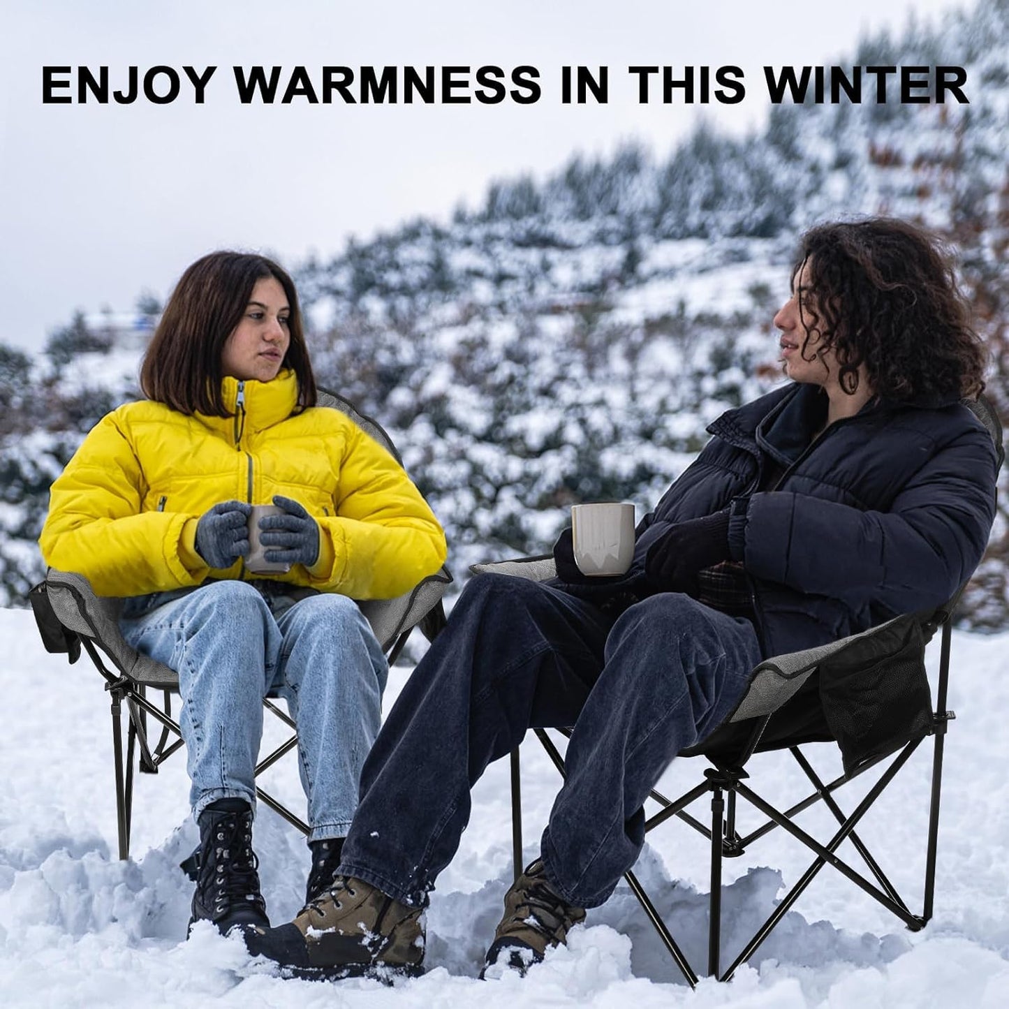 REALEAD Oversized Heated Camping Chair | Fully Thick Padded | Heated Chairs for Outdoor Sports with Back and Seat Heating | Heated Folding Chair for Adults | Support 400lbs | Battery NOT Included