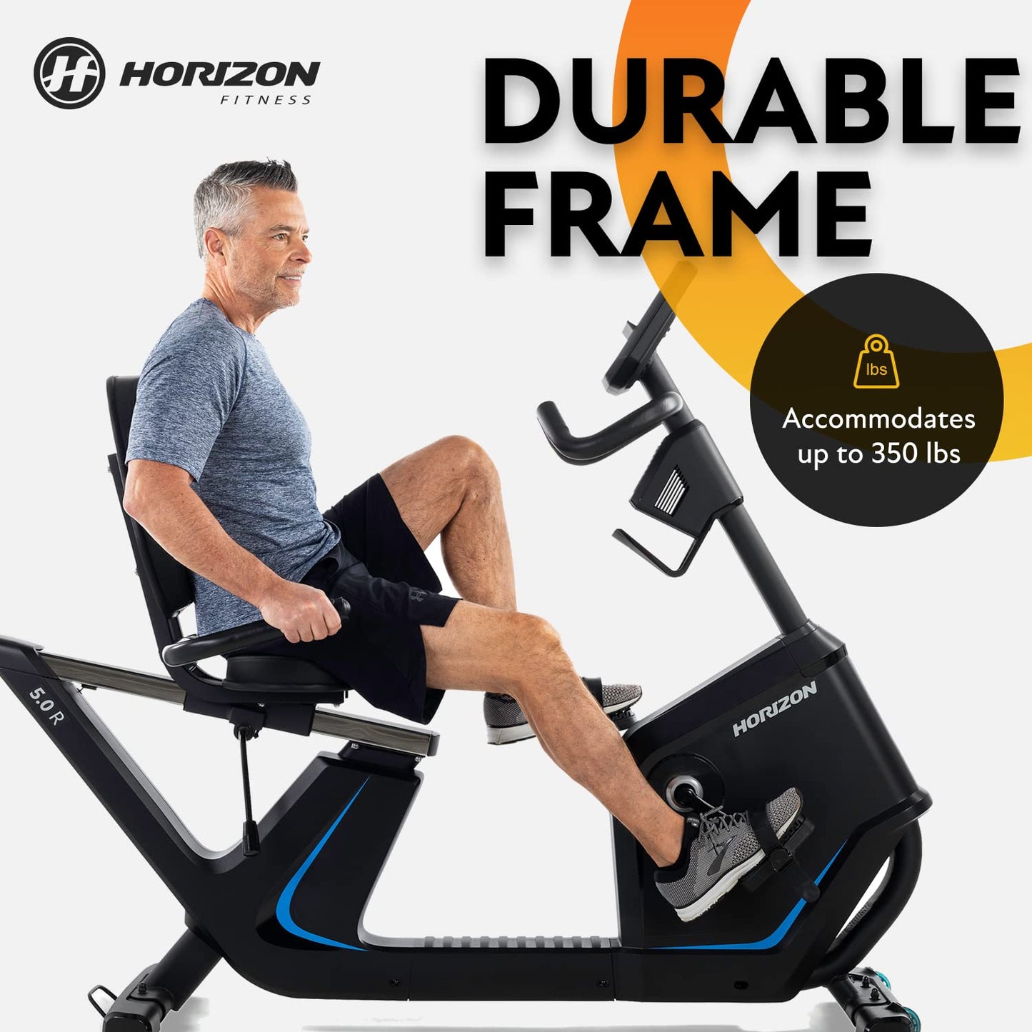 Horizon Fitness 5.0R Recumbent Bike, Fitness & Cardio, Magnetic Resistance Cycling Bike with Bluetooth, Comfort Seat with Lumbar Support, Step-through Frame, and 350lb Weight Capacity