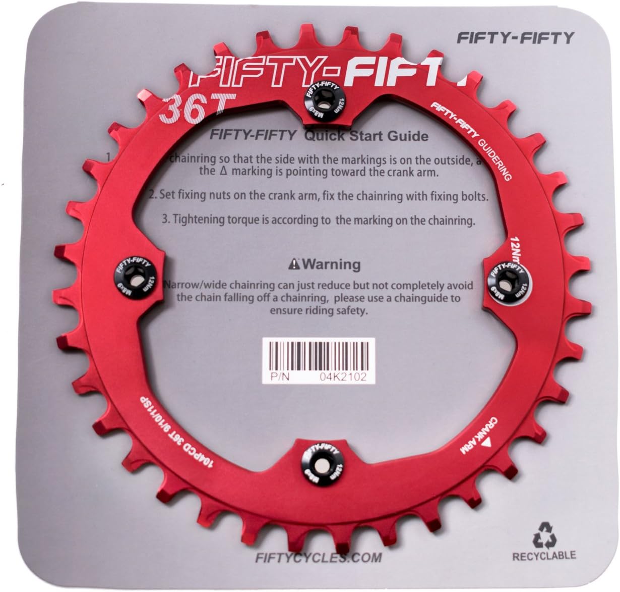 FIFTY-FIFTY Round 104BCD Chainring, 30T 32T 34T 36T Narrow Wide Mountain Bike Chainring, Single Chainring for 9/10/11-Speed with 4 Alloy Chainring Bolts for MTB