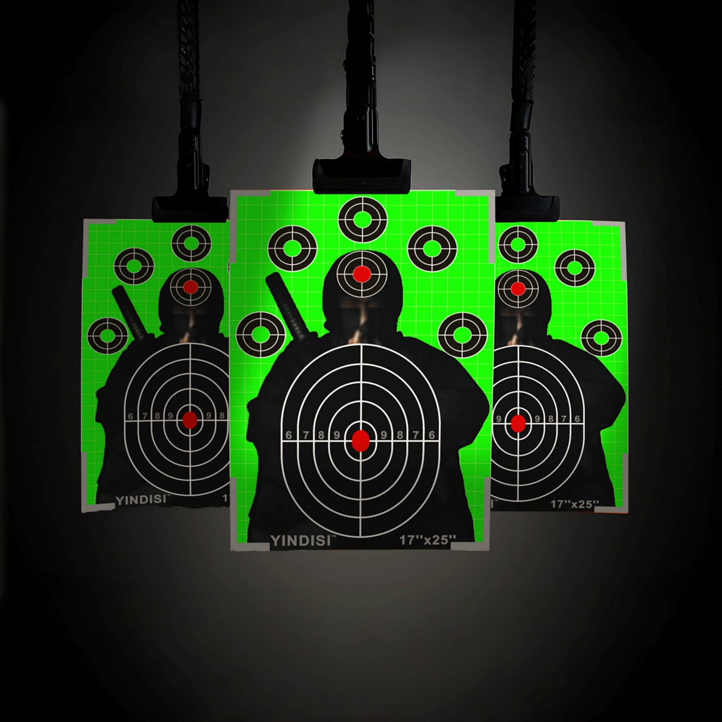 17x25 inch Fluorescent Green Opponent Silhouette Target with White Grid Lines, NonReflective Surface, Includes Carrying Bag, 25 Sheets, Ideal for Handguns, Rifles, Airguns, BB Guns