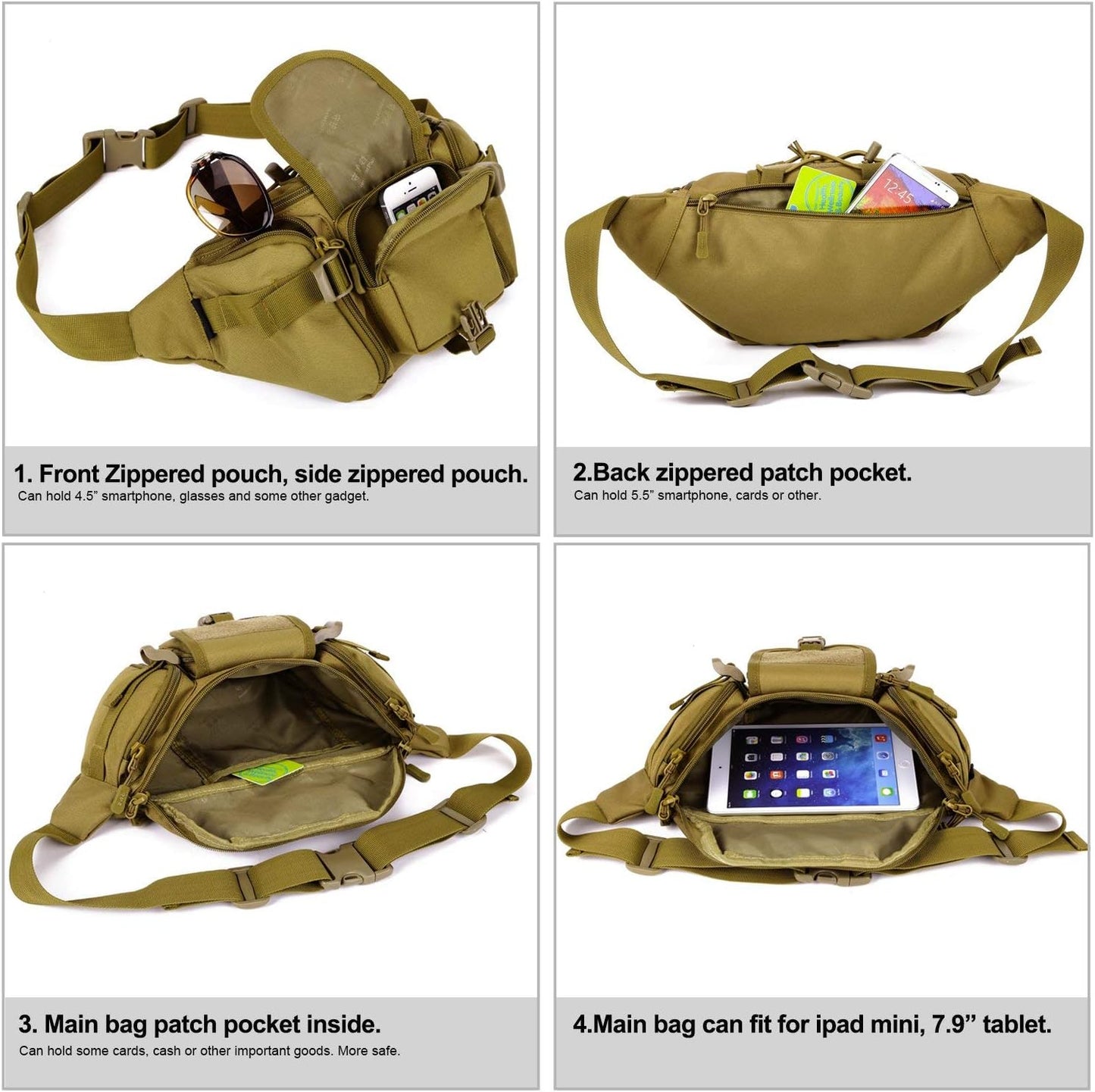 Huntvp Tactical Waist Pack Bag Military Fanny Packs WR Hip Belt Bag Pouch for Hiking Climbing Outdoor Bumbag