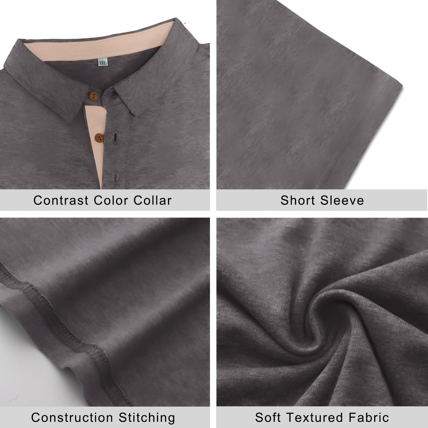 PEGENO Mens Polo Short Sleeve Shirt Designed Collared Polo Shirt Fashion Casual Shirts (Dark Gray-US Large)