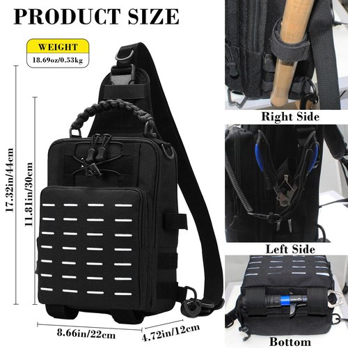 Zsrivk Fishing Tackle Bag with Earphone Hole, Lightweight Sling Shoulder Backpack Tackle Storage Bag with Rod & Gear Holder