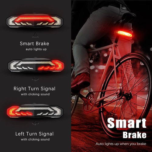 WSDCAM 113dB Bike Alarm & Smart Bike Turn Signals Alarm Set, Bike Alarm Horn with Remote, Auto ON/Off Rechargeable Waterproof Bike Horn Alarm Rear Bike Brake Light Turn Signals Bicycle Tail Light