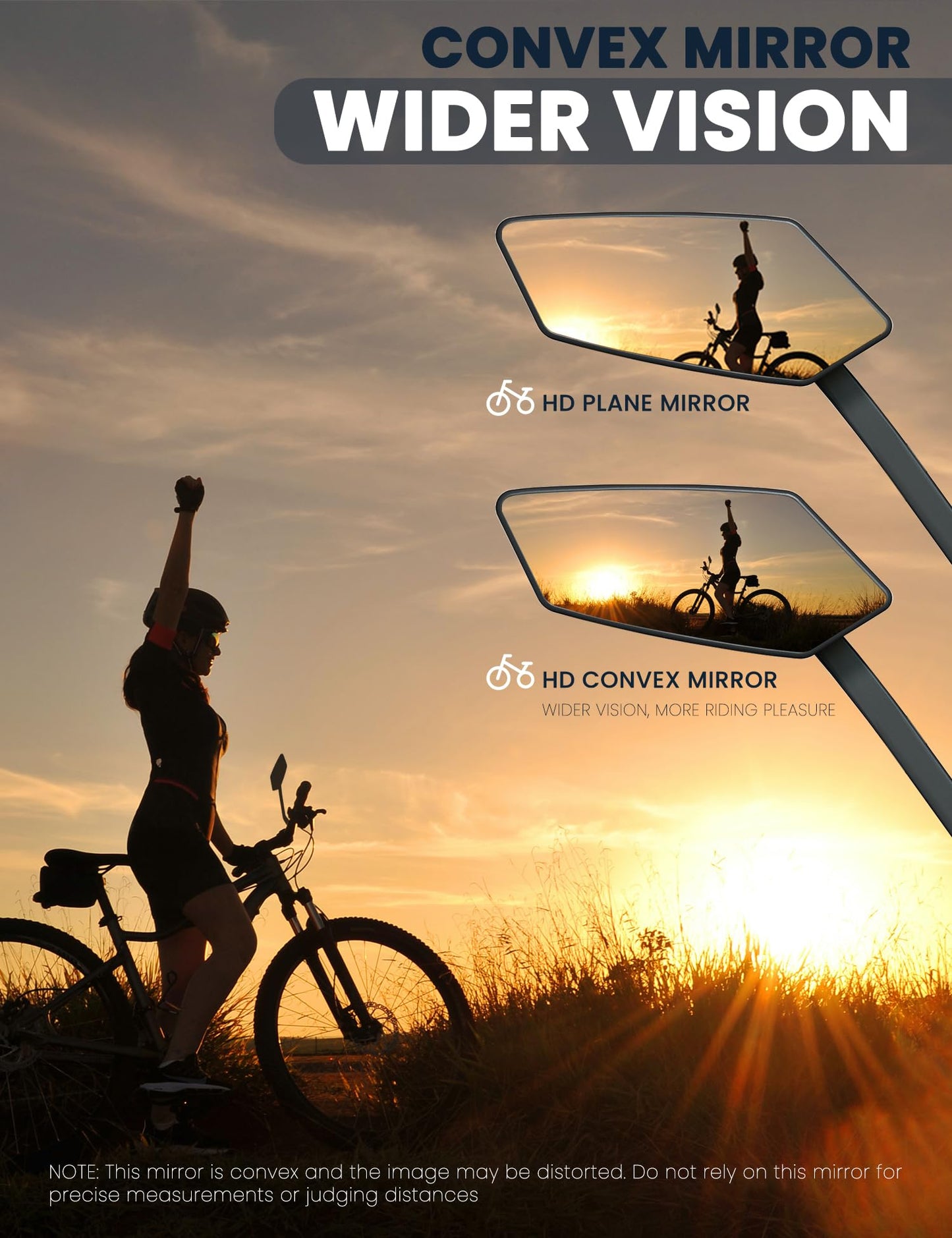 2024 New Handlebar Bike Mirror, Safe Crystal Convex Wide Angle UHD Glass Bicycle Mirror, Adjustable Rearview Mirror, Easy Installation for Ebike Scooter Snowbike (Convex Silver 1 Pair)