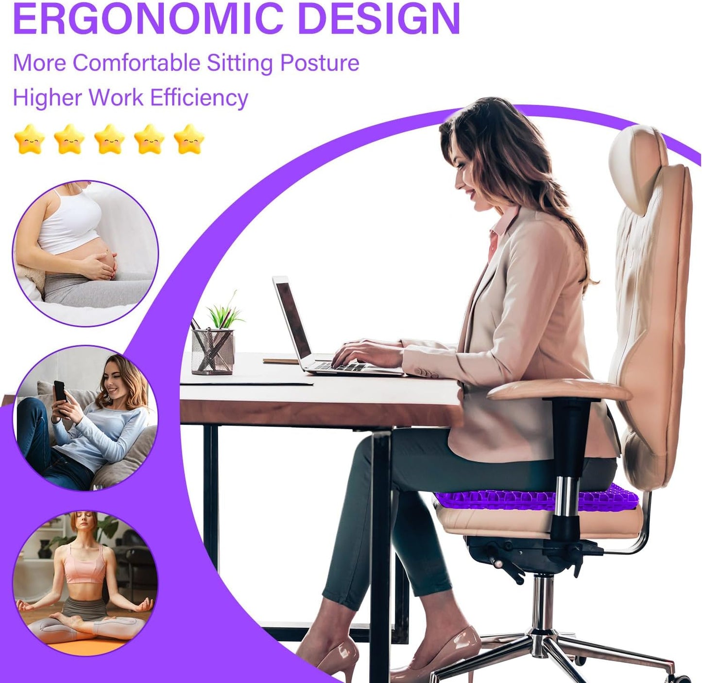 Large Gel Seat Cushion for Long Sitting with Non-Slip Cover,Soft & Breathable,Seat Cushion for Chair,Car,Office,Desk Chair,Wheelchair (17" x 15")