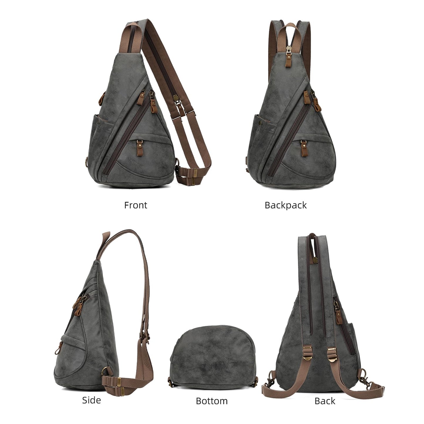 KL928 PU Leather Sling Bag - Small Crossbody Backpack Shoulder Casual Daypack Rucksack for Men Women