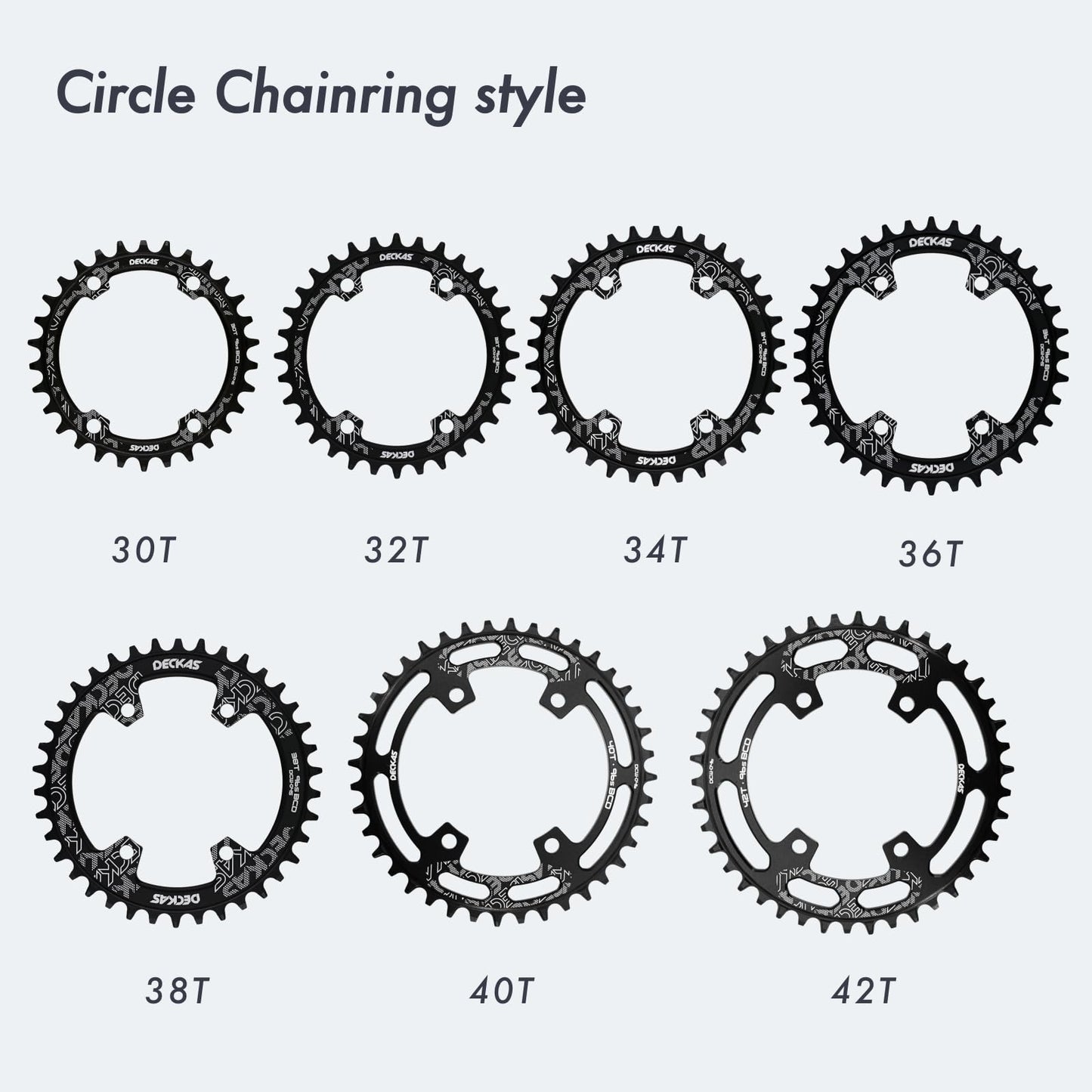 DJC Bike Chainring Asymmetrical 96BCD Narrow Wide Tooth MTB for XT SLX M6000 / M7000 / M8000 / M9000 7/8/9/10/11/12 Speed Aluminum 7075 30T 32 34 36 38T, Round 42T Black
