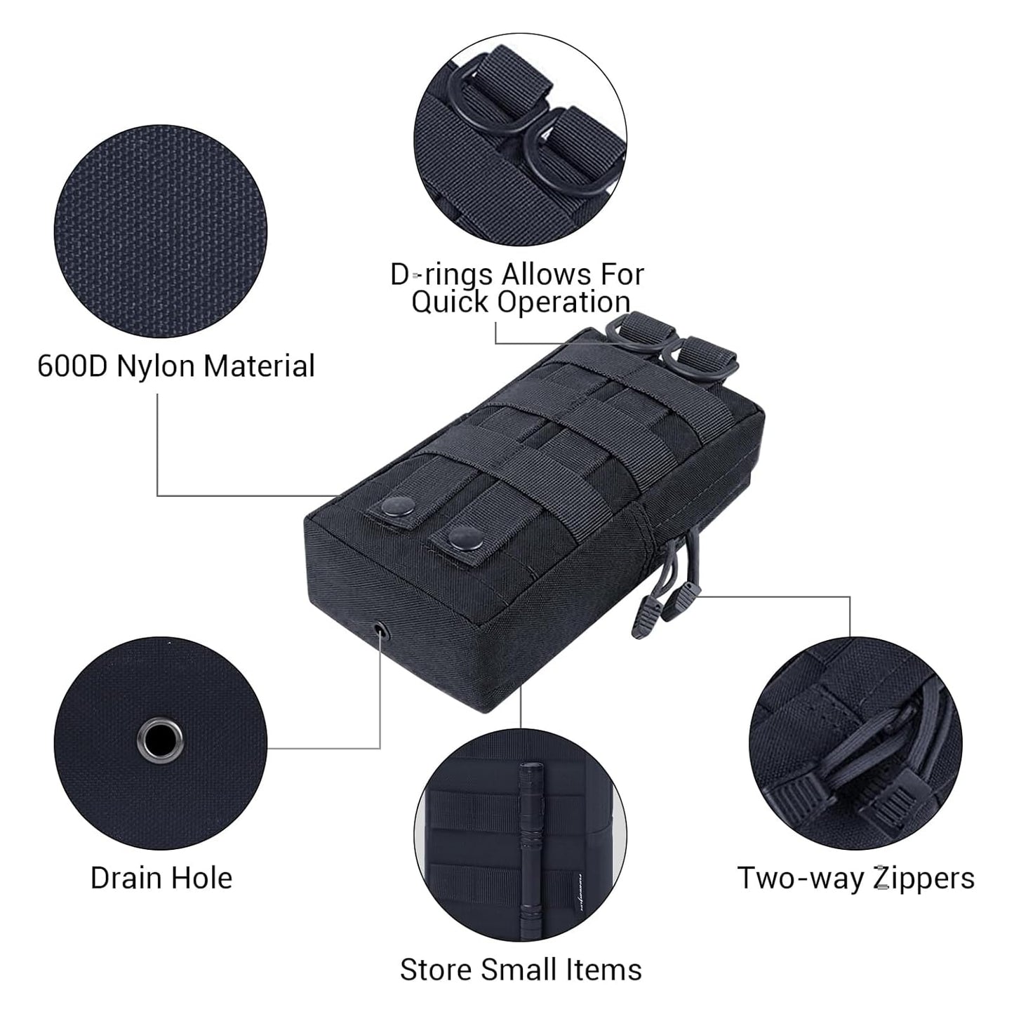 2 Pack Tactical Molle Pouches, Molle Utility Pouch, Small Tactical Bag, Belt Pouch, Compact Water-Resistant EDC Pouch (Black)