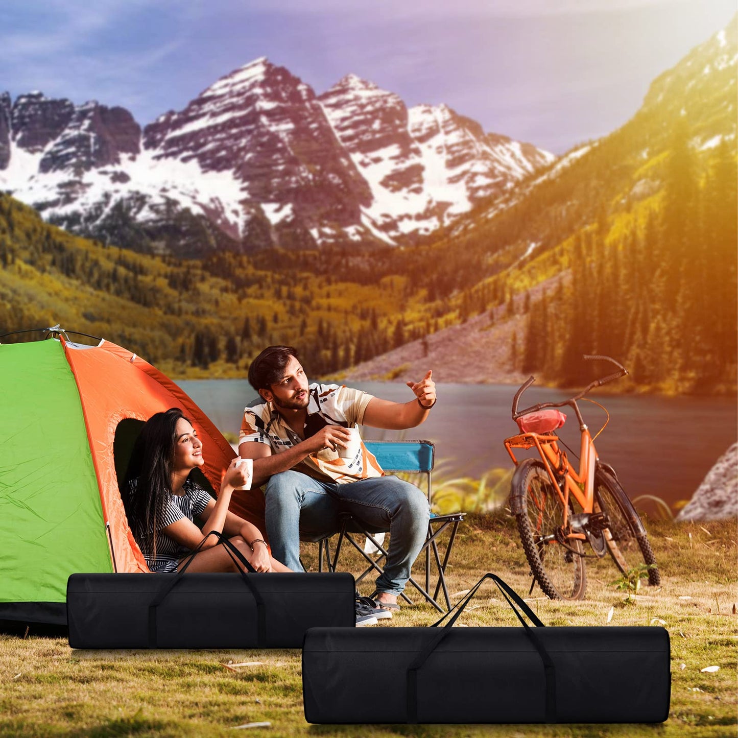Riakrum 3 Pieces 43.31 Inches Folding Camp Chair Replacement Bag Camping Equipment Bag Large Duffel Bag with Handles for Travel Tent Storage Carrying Sports Gear, Black