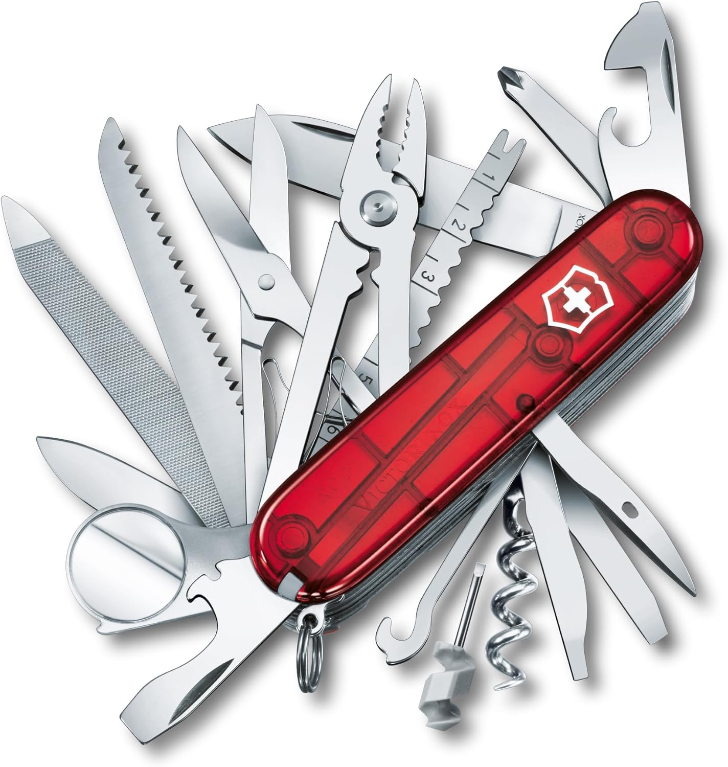 Victorinox Swiss Champ Swiss Army Knife, 33 Functions, Swiss Made Pocket Knife with Large Blade, Screwdriver, Chisel and Combination Pliers - Red