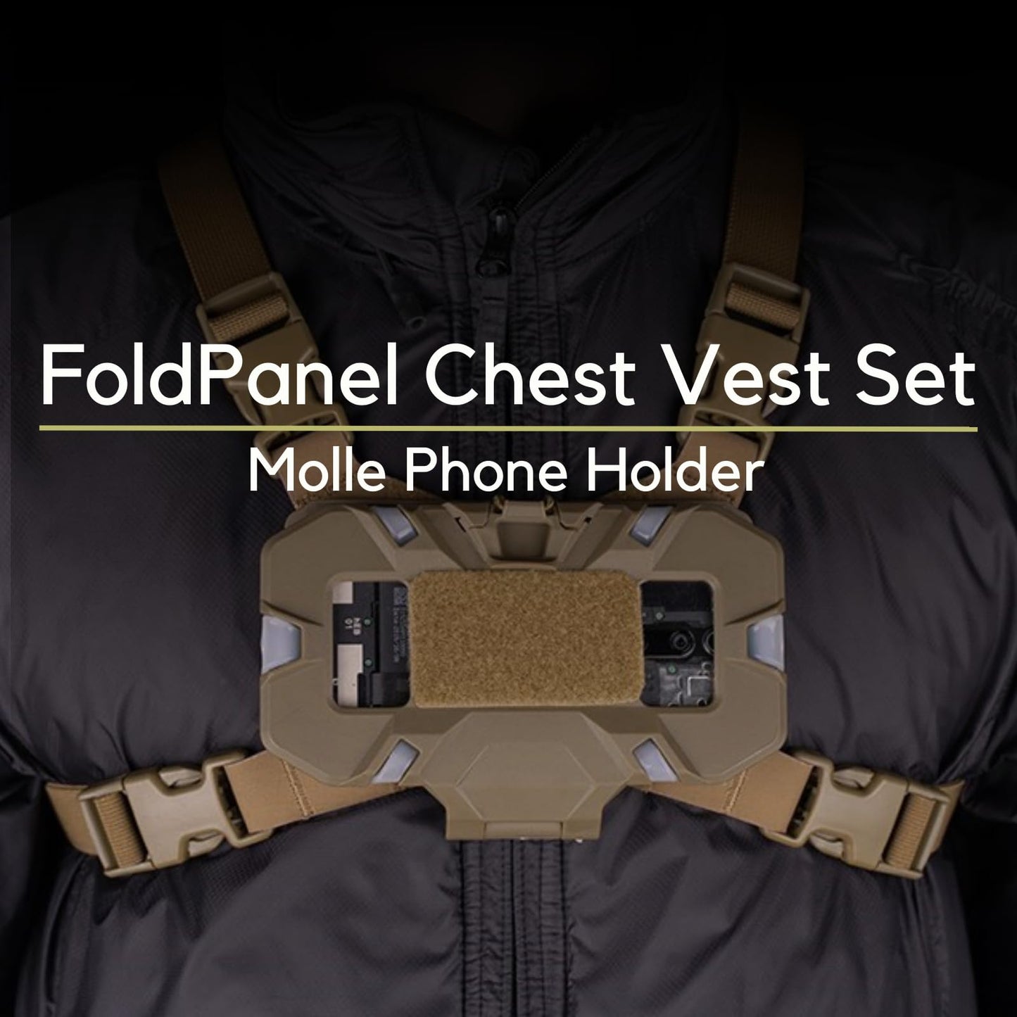 Let Me Be FoldPanel Chest Vest Set, Chest Rig Phone Mount for Plate Carrier Accessory Navigation Board, Outdoor Hiking Fishing Cycling Tactical Vest Wearable Phone Carrier for 4.7"-6.7" Screen (Tan)