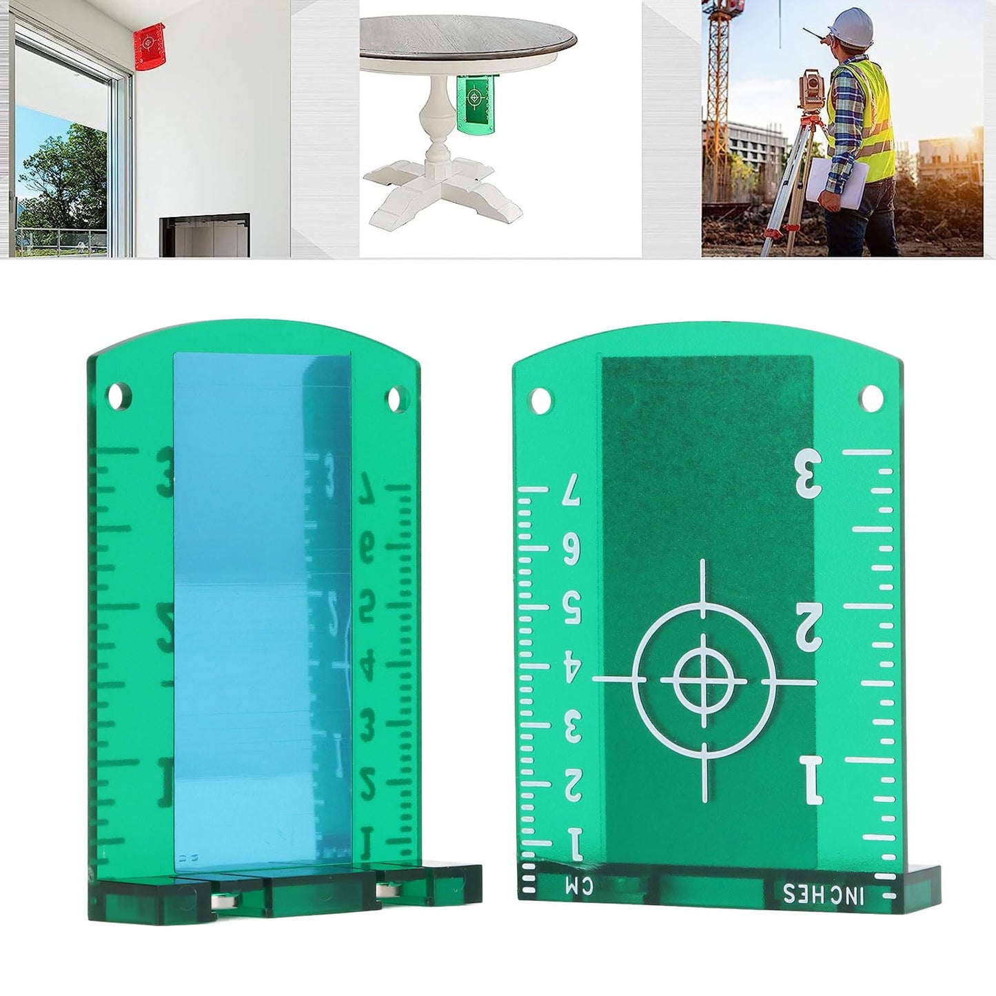 2PCS Target Card Plate Magnetic Floor Target Plate Card with Stand for Alignment Line Level, Crossing