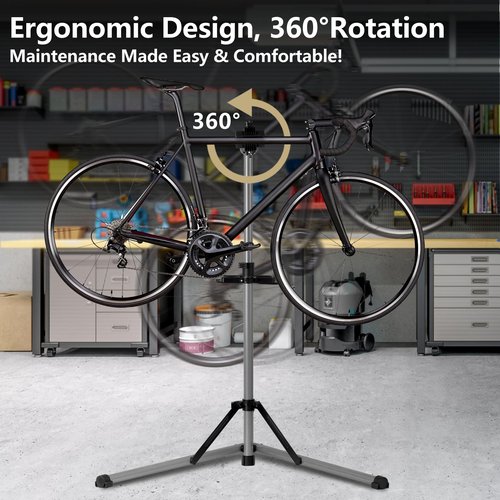 Urban Deco Metal Bike Repair Stand, 50 KG Capacity, Adjustable Height, 360° Swivel Clamp, Tool Tray Included ( Silver )