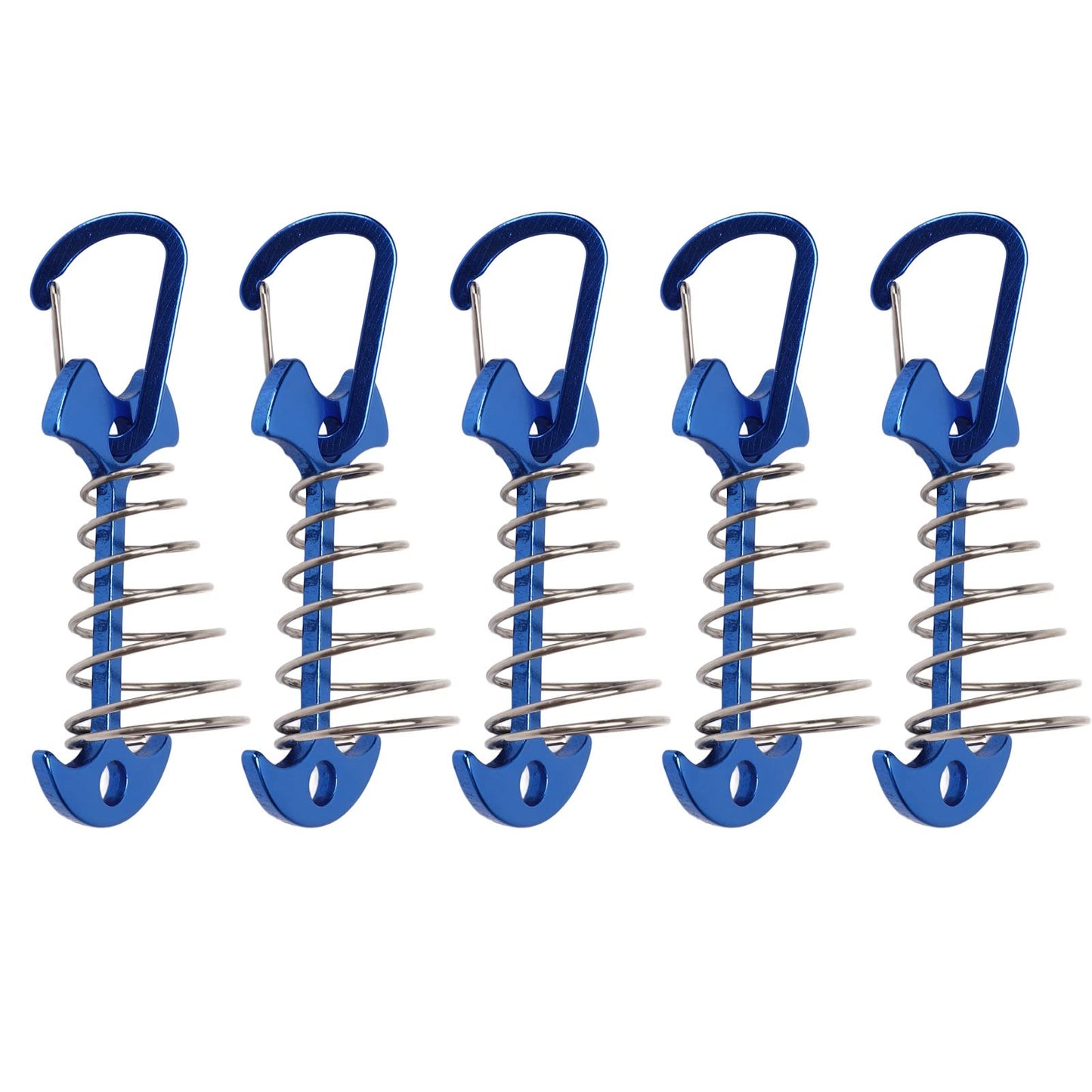Socobeta Fishbone Tent Stakes, Easy Locking Tent Fixing Anchor Pegs Anti Slip 5pcs Adjustable Sturdy Spring Buckle Aluminum Alloy for Traveling(Blue)